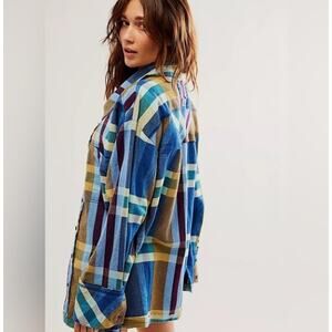 Free People We The Free So Long Summer Plaid Top Tunic Blue Brown S New